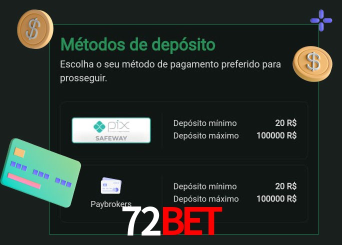 O cassino 72Bet oferece uma grande variedade de métodos de pagamento
